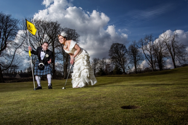A fun couple photograph taken at a Meldrum in Aberdeenshire by Jonathan Addie, an Aberdeen based wedding photographer